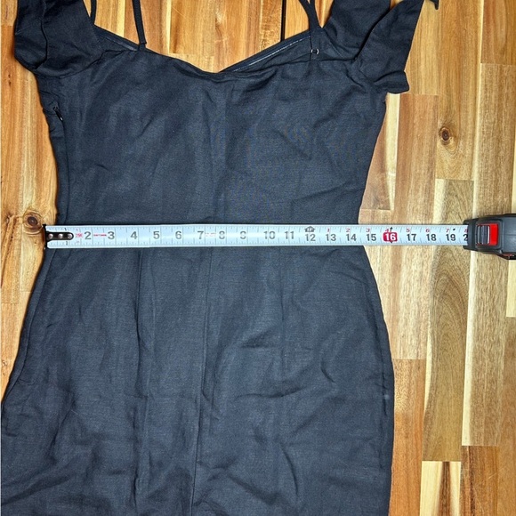 Abercrombie & Fitch Black Tie Sleeve Bow Shoulder Linen Knee Length Dress Size 4 - Picture 6 of 9